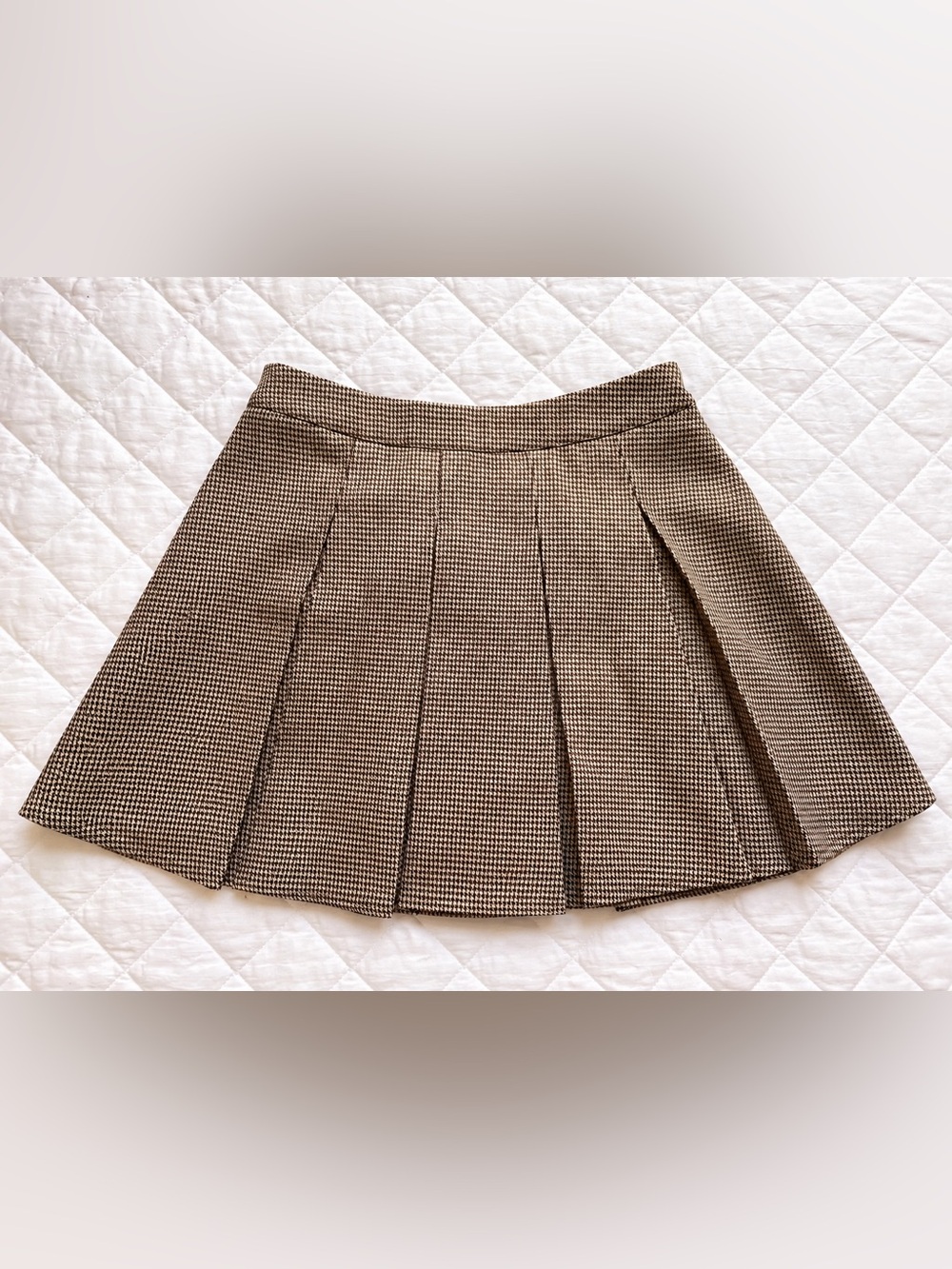 Cider Brown Houndstooth Pleated Mini Skirt Size Small